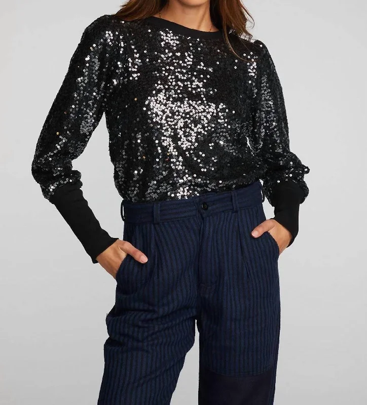 Trendy Unisex High-End Style Discounts Nightingale Sequin Pullover In Black