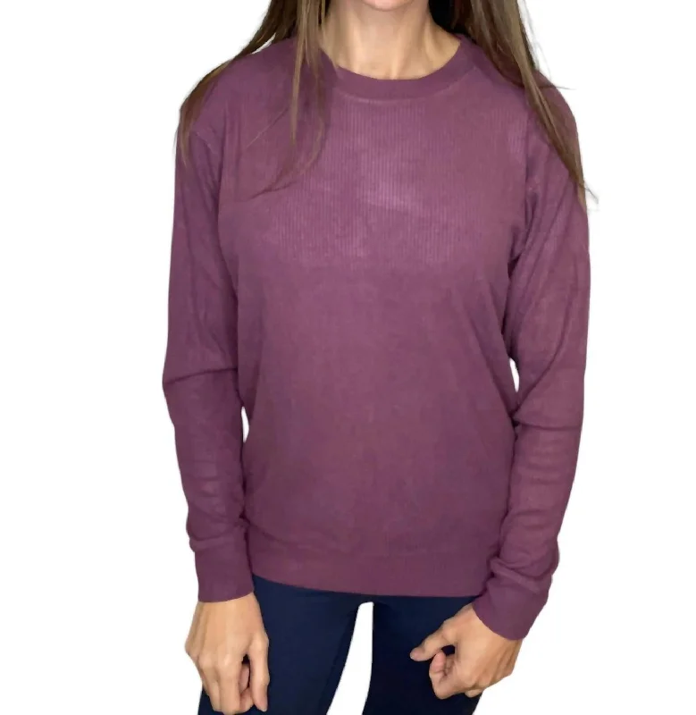 Casual And Trendy Unisex Fashion Staples Stylish Savings Corrine Ribbed Pullover Top In Plum Casual And Trendy Unisex Fashion Staples Stylish Savings Corrine Ribbed Pullover Top In Plum