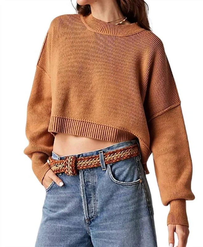 Unisex Casual Wear For All Seasons Classic Chic Deals Easy Street Crop Pullover In Camel Unisex Casual Wear For All Seasons Classic Chic Deals Easy Street Crop Pullover In Camel