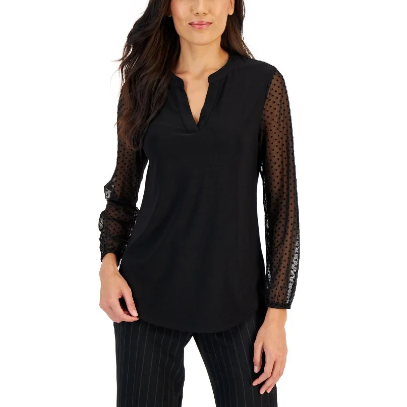 Unisex Everyday Fashion Essentials Inspired By You, Designed For You Womens Sheer Sleeve Dotted Pullover Top
