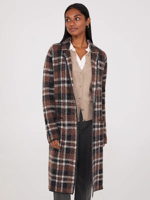 Plaid Jacquard Notch Collar One-Button Duster