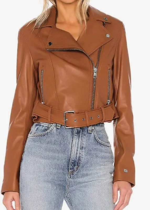 Stylish Women's Apparel Elegant Style Clodia Leather Jacket In Cinnamon