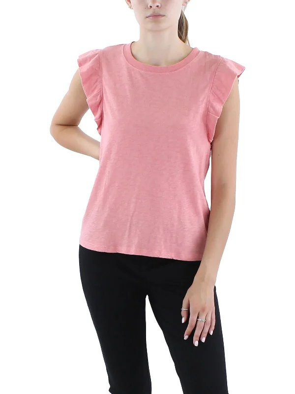 Versatile Unisex Layering Pieces Step Ahead, Lead The Trend Womens Flutter Sleeve Crewneck Pullover Top
