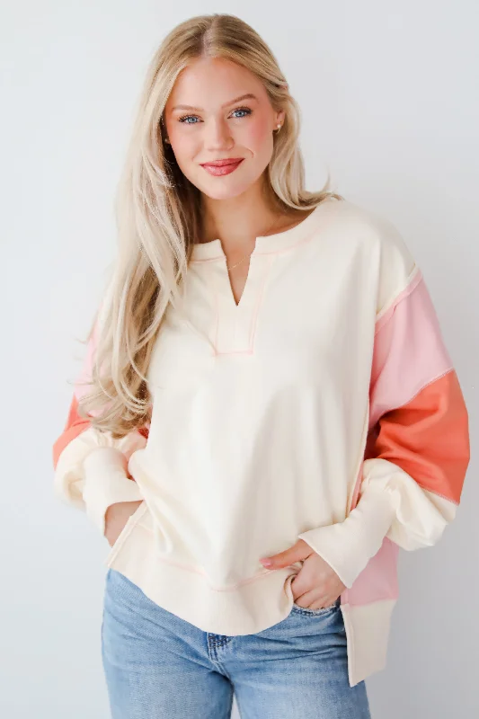 Classic And Timeless Unisex Style New Styles Just In Perfect Coziness Cream Color Block Pullover Classic And Timeless Unisex Style New Styles Just In Perfect Coziness Cream Color Block Pullover
