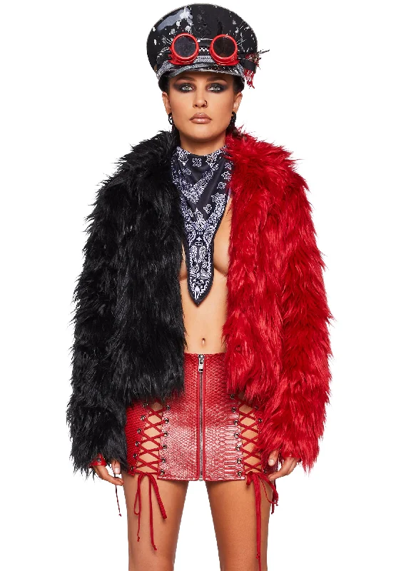 Balancing Act Faux Fur Jacket - Red/Black