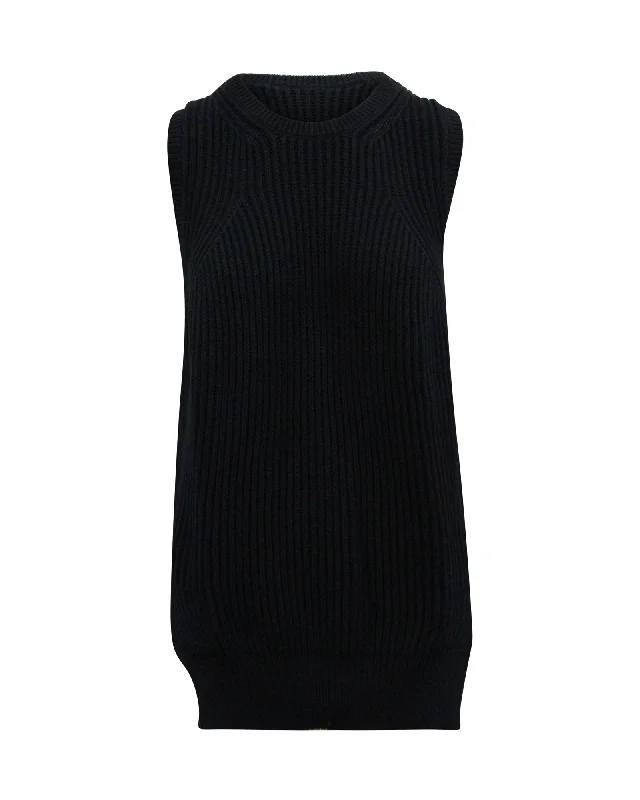 Minimalist Unisex Fashion Must-Haves Unleash Your Fashion Celine Sleeveless Knit Pullover in Navy Blue Cotton Minimalist Unisex Fashion Must-Haves Unleash Your Fashion Celine Sleeveless Knit Pullover in Navy Blue Cotton