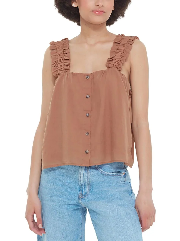 Unisex Casual Fashion Trends Dive Into Trendy Styles Womens Ruffled Button Pullover Top