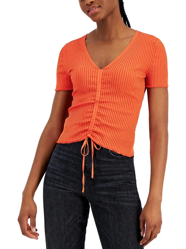 Minimalist Unisex Fashion Essentials Unleash Your Trend Driven Style Womens Ruched V-Neck Pullover Top