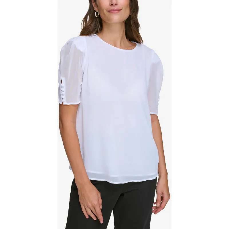 Modern Unisex Streetwear Outfits Style Without Limits Petites Womens Sheer Creweck Pullover Top
