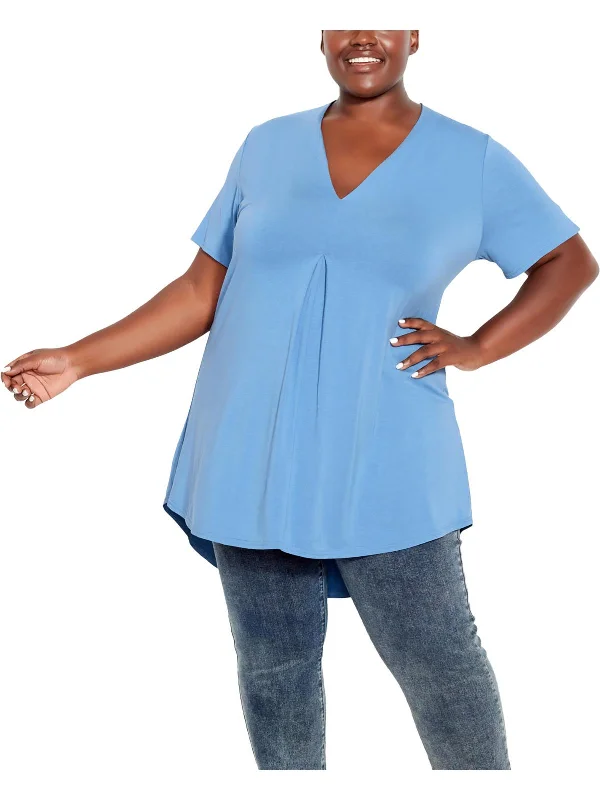 Fashion-Forward Gender-Neutral Outfit Ideas Elegant Fashion Offers Plus Womens Hi-Low Pleated Pullover Top