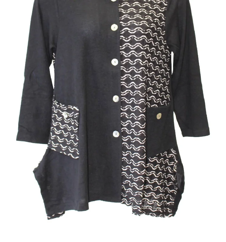 Women's Mandarin Knit Jacket - Plus In Black & White