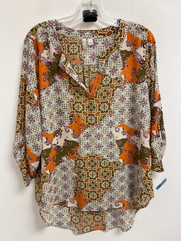 Top Long Sleeve By Cato In Green & Orange, Size: L