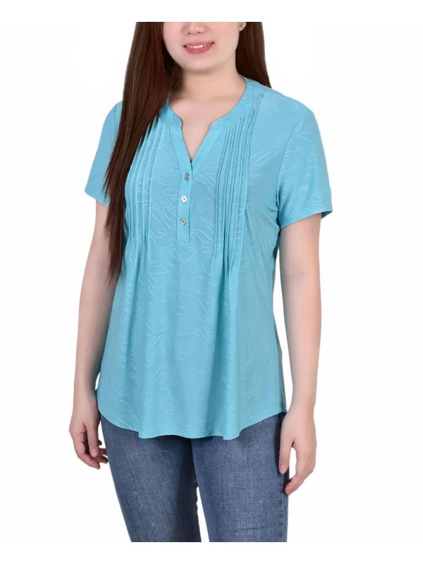 High-Quality Unisex Basics For All Occasions Hot Styles Petites   Womens Button Pleated Pullover Top