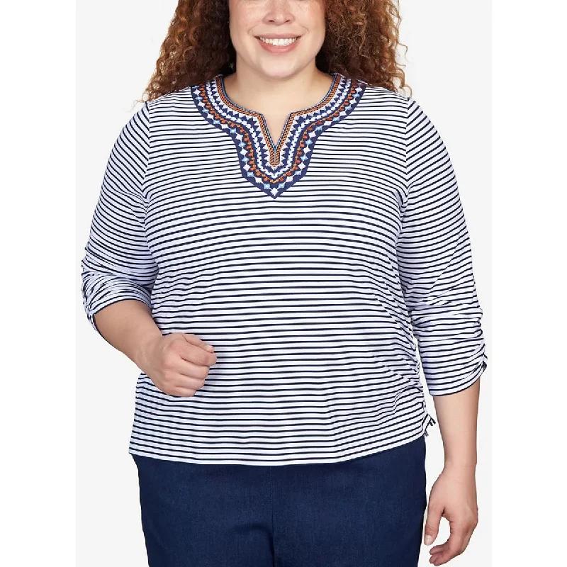 Functional And Stylish Unisex Wear Buy More, Save More Plus Womens Embroidered Neck Split Neck Pullover Top Functional And Stylish Unisex Wear Buy More, Save More Plus Womens Embroidered Neck Split Neck Pullover Top