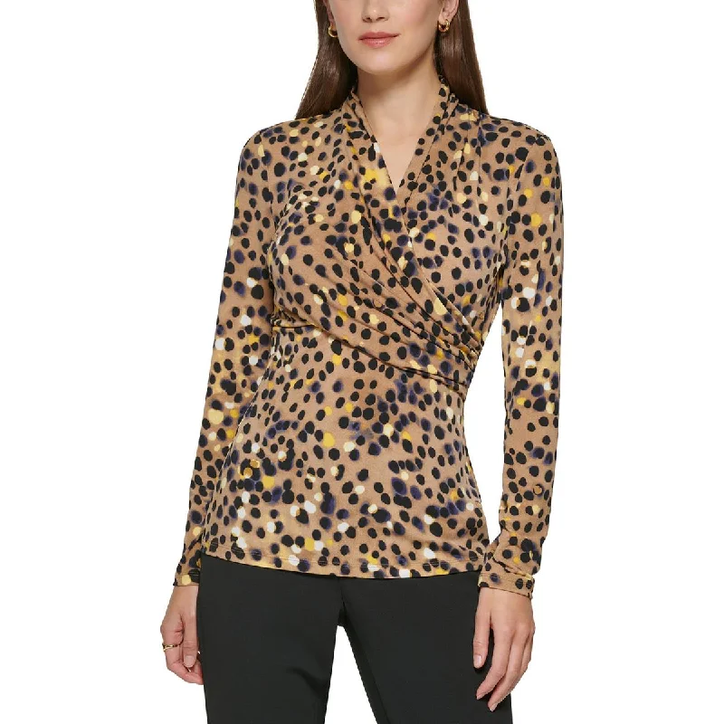 Unisex Casual Wear For All Seasons Fast Fashion Favorites Petites Womens Faux Wrap Print Pullover Top