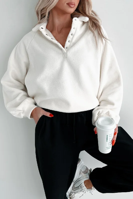 Sleek And Contemporary Gender-Free Outfits Save Big Working Remotely Fleece Pullover Top (Cream)