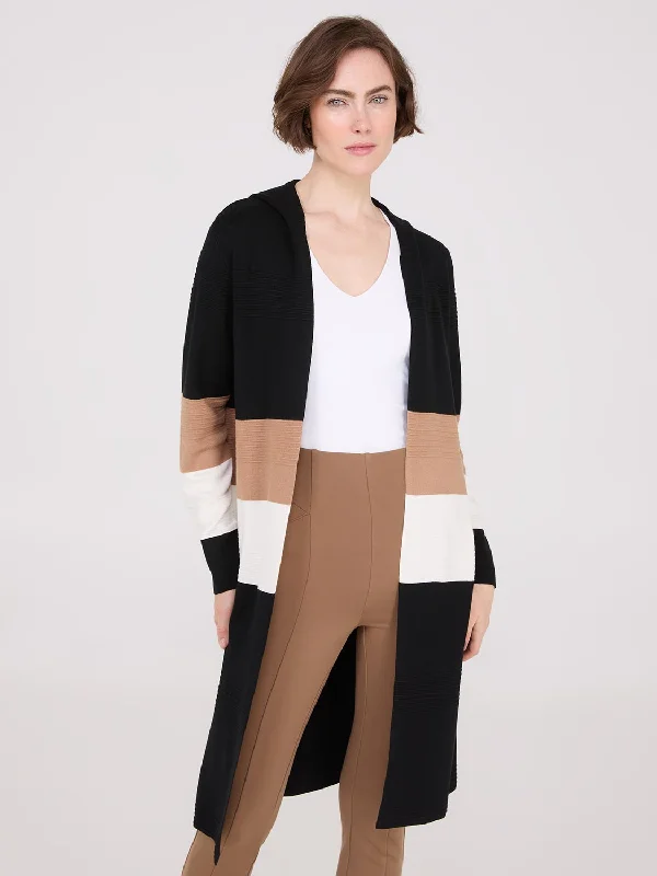 Ribbed Colour Block Open Duster