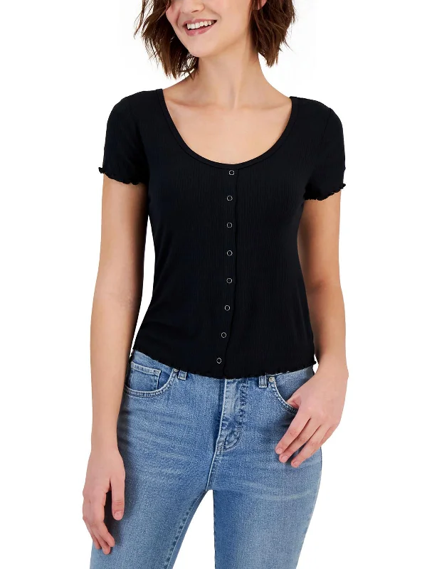 Comfortable Unisex Streetwear Hot Deals Womens Button down Ruffle Pullover Top