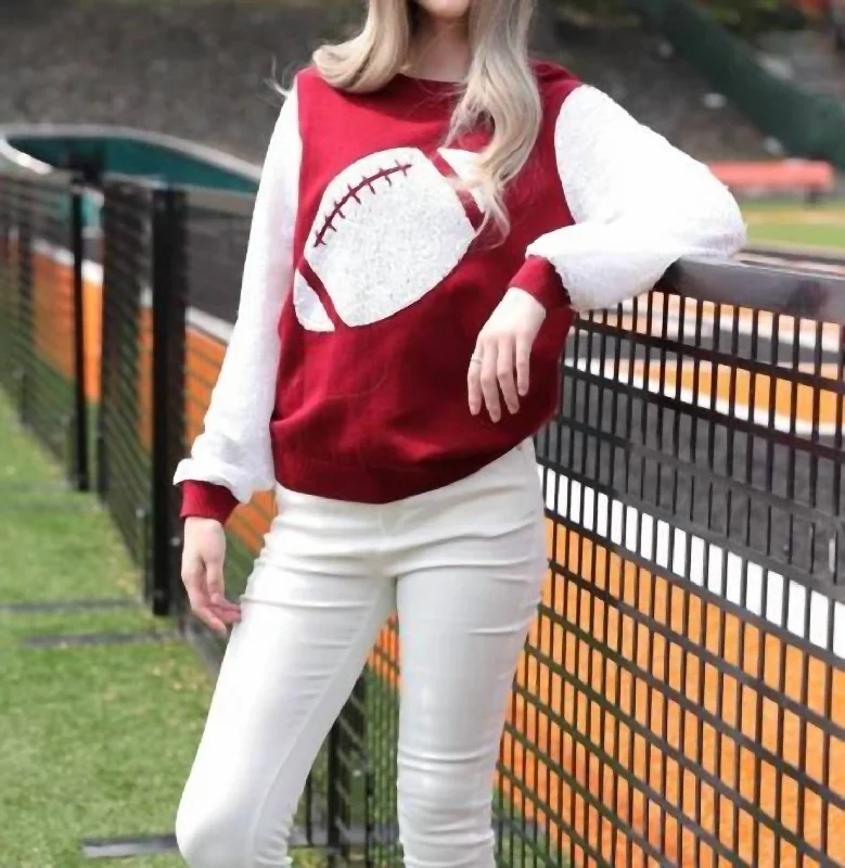 Soft And Breathable Unisex Loungewear Fashionable Comfort Promotions Football Sequin Sleeve Pullover In Crimson/white Soft And Breathable Unisex Loungewear Fashionable Comfort Promotions Football Sequin Sleeve Pullover In Crimson/white