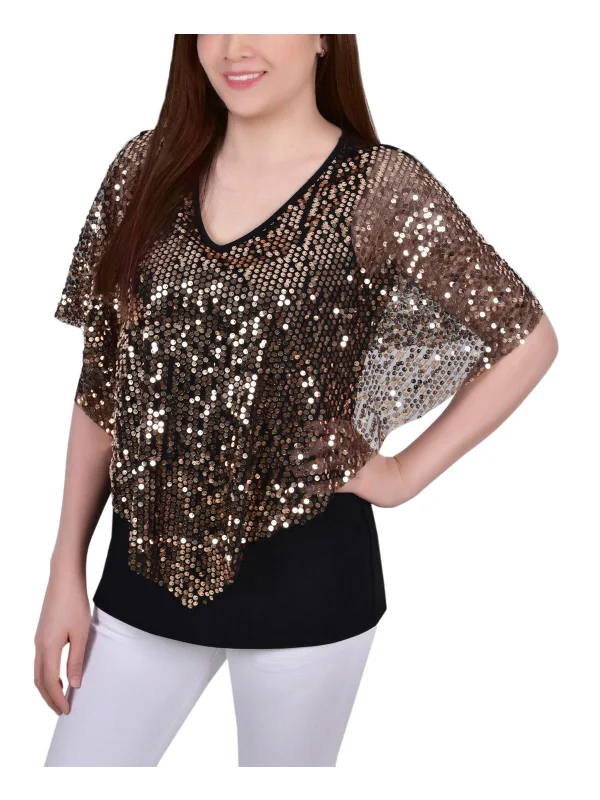 Oversized Unisex Fashion Pieces Feminine Luxe Style Sale Petites Womens Sequined Poncho Pullover Top