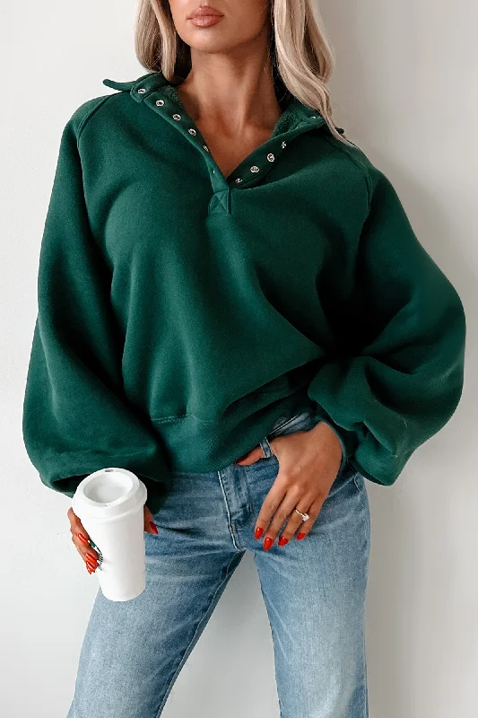Classic And Timeless Unisex Style Stylish Savings Turning The Page Snap-Button Pullover Sweatshirt (Hunter Green)