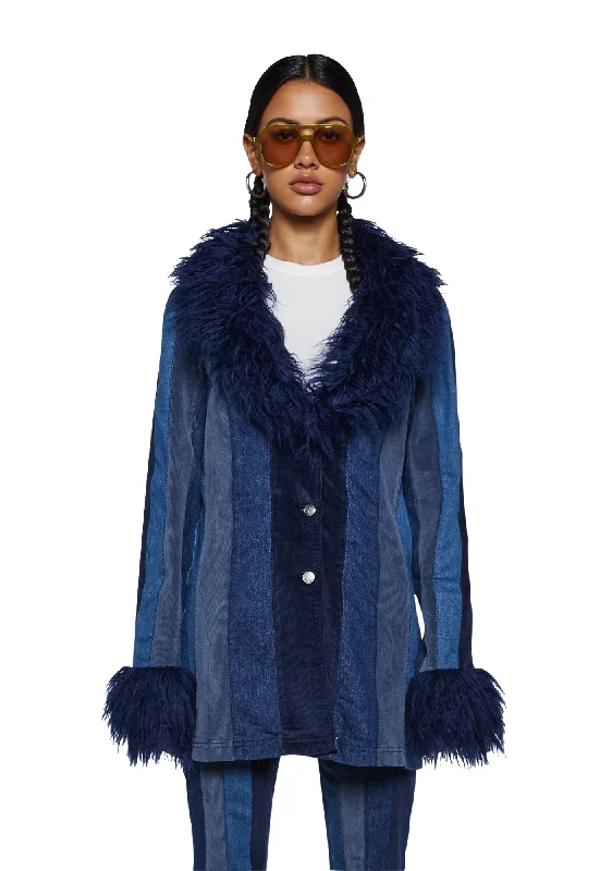 The Peace Train Faux Fur Jacket - Blue