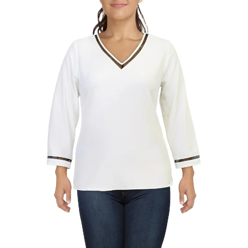 Fashion-Forward Gender-Neutral Outerwear Clearance Event Womens Mesh Inset V-Neck Pullover Top Fashion-Forward Gender-Neutral Outerwear Clearance Event Womens Mesh Inset V-Neck Pullover Top
