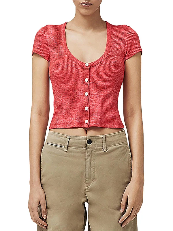 Oversized Unisex Fashion Pieces Summer Fashion Womens Button Front Scoop Neckline Pullover Top