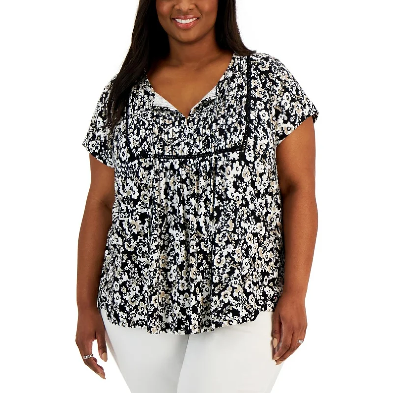 Sustainable And Ethical Unisex Clothing Seasonal Trends Plus Womens Floral Tie Neck Pullover Top Sustainable And Ethical Unisex Clothing Seasonal Trends Plus Womens Floral Tie Neck Pullover Top