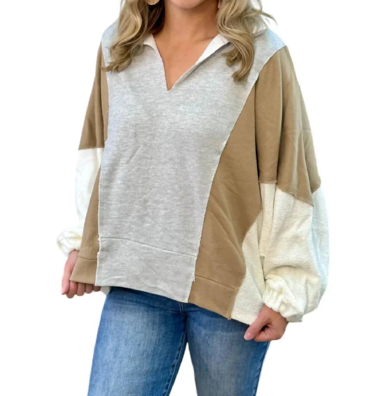 Classic And Timeless Gender-Neutral Fashion Romantic Chic Deals Oversized Contrast Pullover Top In Grey/taupe/white Classic And Timeless Gender-Neutral Fashion Romantic Chic Deals Oversized Contrast Pullover Top In Grey/taupe/white