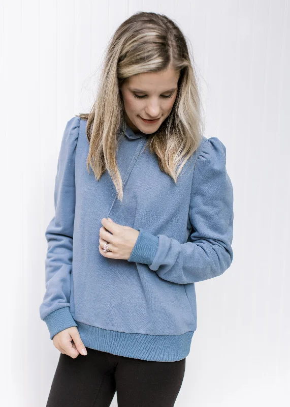 Classic And Timeless Unisex Style Break Fashion Norms Dusty Blue Puff Shoulder Pullover Classic And Timeless Unisex Style Break Fashion Norms Dusty Blue Puff Shoulder Pullover