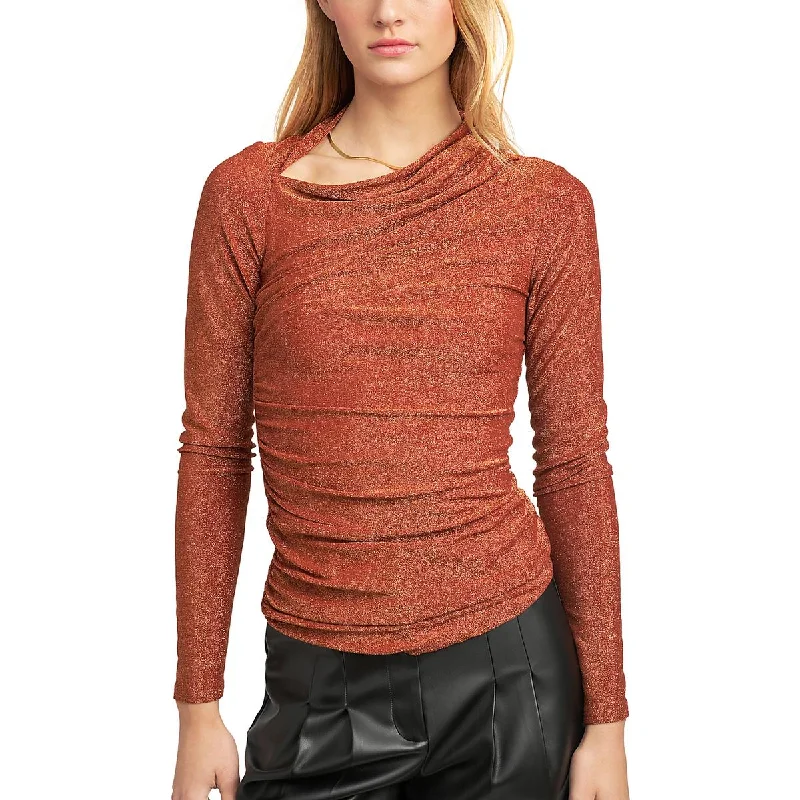 Fashion-Forward Unisex Apparel Essentials On Sale Womens Metallic Asymmetric Pullover Top