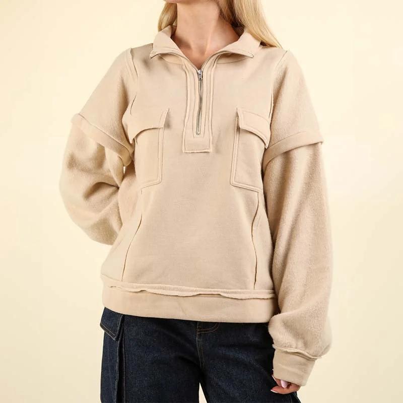 Oversized Unisex Apparel For Effortless Style Sophisticated Street Style Offers Two Pocket Quarter Zip Pullover Oversized Unisex Apparel For Effortless Style Sophisticated Street Style Offers Two Pocket Quarter Zip Pullover