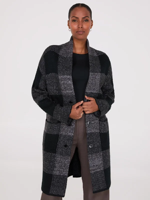 3-Button Plaid Coatigan