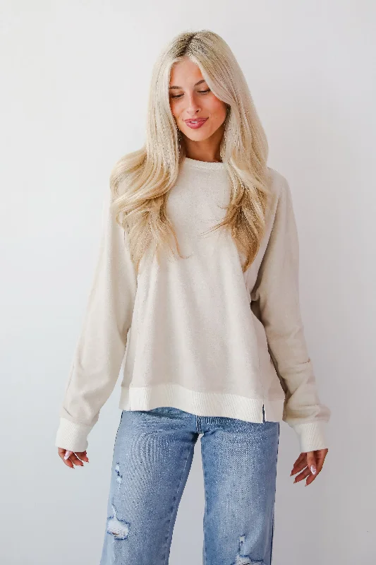 Modern Unisex Streetwear Outfits Hot Deals Social Calendar Oatmeal Terry Cloth Pullover - DOORBUSTER Modern Unisex Streetwear Outfits Hot Deals Social Calendar Oatmeal Terry Cloth Pullover - DOORBUSTER