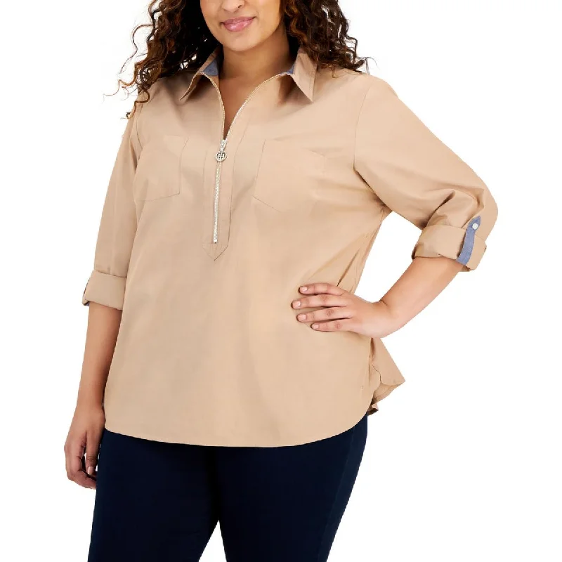 Unisex Casual Wear For All Seasons Trendy Pulse Plus Womens 1/2 Zip Collar Pullover Top Unisex Casual Wear For All Seasons Trendy Pulse Plus Womens 1/2 Zip Collar Pullover Top