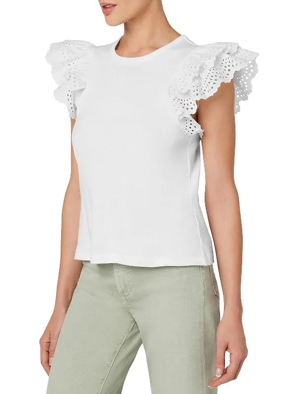 Fashion-Forward Gender-Neutral Outerwear Vintage-Inspired Style Offers Womens Eyelet Sleeve Solid Pullover Top Fashion-Forward Gender-Neutral Outerwear Vintage-Inspired Style Offers Womens Eyelet Sleeve Solid Pullover Top