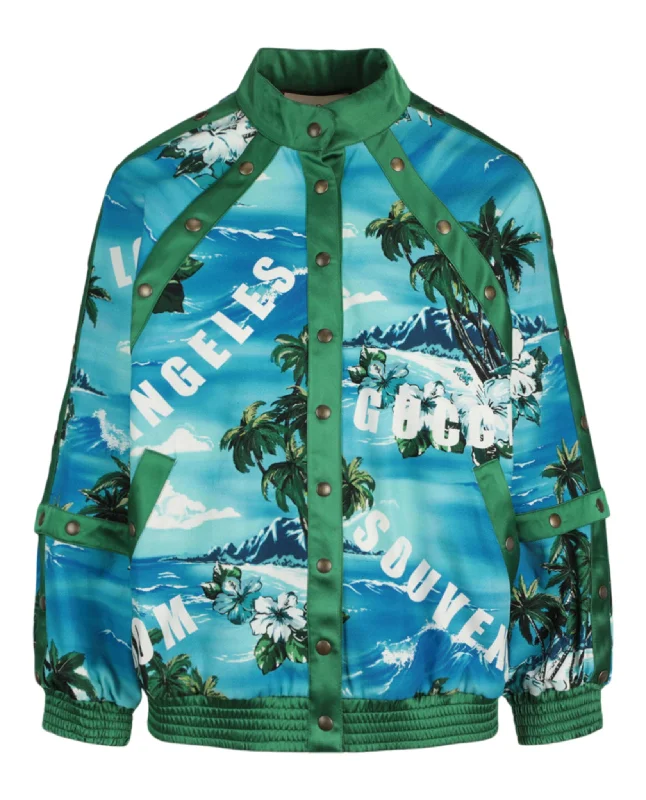 Women's Wardrobe Apparel Trend Alert Palm Tree Bomber Jacket