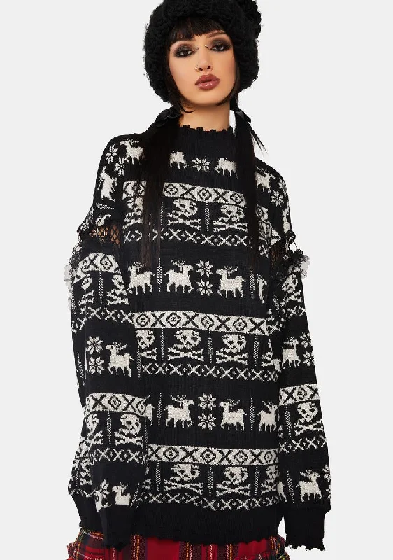 Gender-Neutral Trendy Clothing Styles Mega Sale Grunge Skull Deer Loose Pullover Sweater Gender-Neutral Trendy Clothing Styles Mega Sale Grunge Skull Deer Loose Pullover Sweater