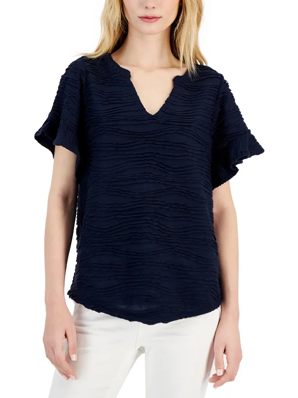Relaxed-Fit Unisex Clothing Options Ends Soon Plus Womens Flutter V Neck Pullover Top