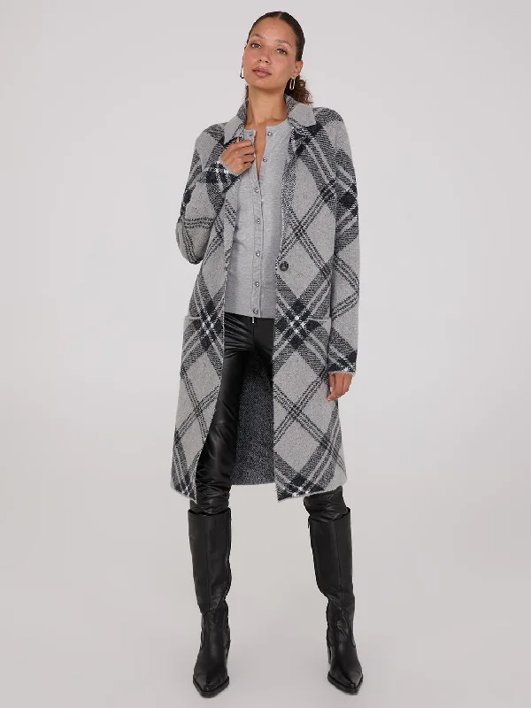 Plaid Notch Collar One-Button Duster