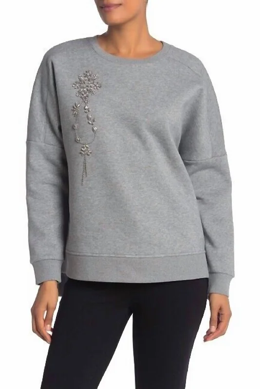 Trendy Unisex Fashion Sale Chantae Crystal Embellished Pullover Sweatshirt In Gray