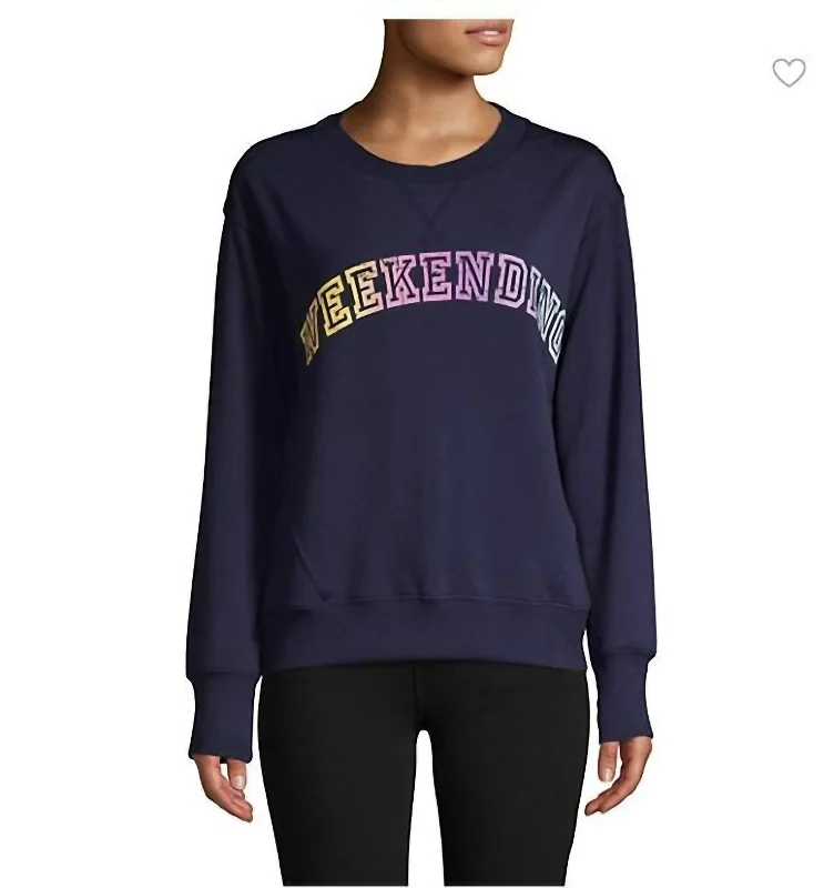 Urban-Inspired Unisex Fashion Trends End-Of-Season Clearance Weekending Soft Crew Neck Pullover Sweatshirt In Navy Urban-Inspired Unisex Fashion Trends End-Of-Season Clearance Weekending Soft Crew Neck Pullover Sweatshirt In Navy