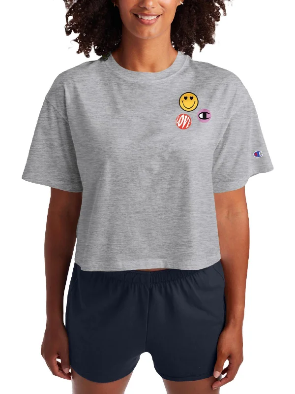 Comfortable Gender-Free Fashion Choices Statement Fashion Offers Get Happy Womens Crop Graphic Pullover Top Comfortable Gender-Free Fashion Choices Statement Fashion Offers Get Happy Womens Crop Graphic Pullover Top