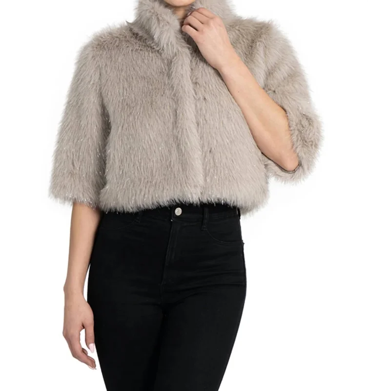 Women's Comfortable Lounge Garments Enjoy Discount Allison Faux Fur Shrug Jacket In Silver