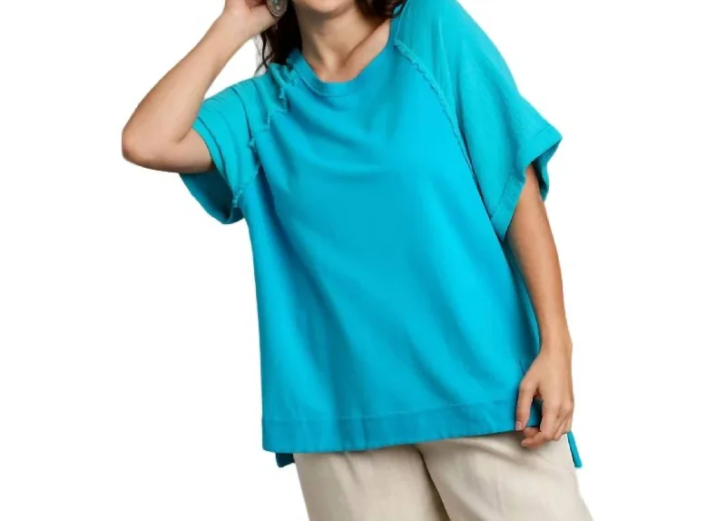 Urban Unisex Fashion Outfits Vintage-Inspired Style Offers Cotton Gauze & French Terry Pullover Top - Plus In Aqua Urban Unisex Fashion Outfits Vintage-Inspired Style Offers Cotton Gauze & French Terry Pullover Top - Plus In Aqua