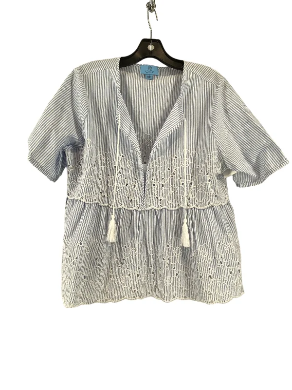 Blue & White Top Short Sleeve Cece, Size L