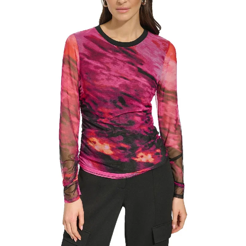 Urban Unisex Fashion Outfits Luxe Style Discounts Womens Mesh Crewneck Pullover Top