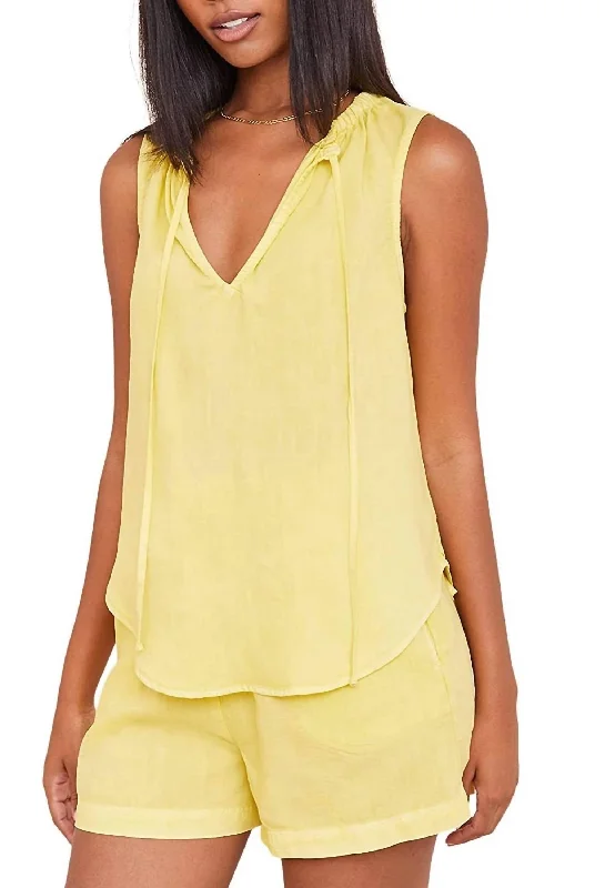Gender-Neutral Fashion For Everyday Style Catch Every Fashion Trend Sleeveless Shirred Neck Pullover Top In Capri Citron Gender-Neutral Fashion For Everyday Style Catch Every Fashion Trend Sleeveless Shirred Neck Pullover Top In Capri Citron