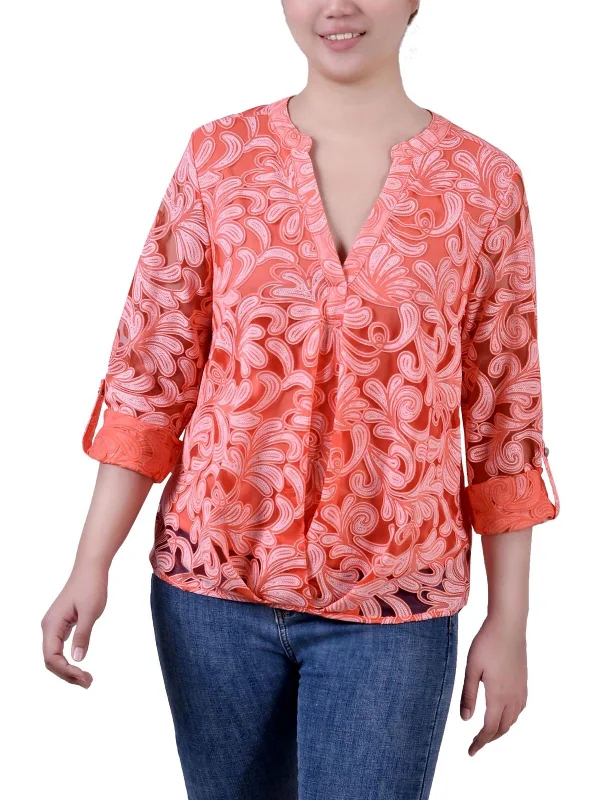 Trendy Unisex Streetwear Fashion Modern Chic Discounts Petites Womens Floral Print V-Neck Pullover Top Trendy Unisex Streetwear Fashion Modern Chic Discounts Petites Womens Floral Print V-Neck Pullover Top
